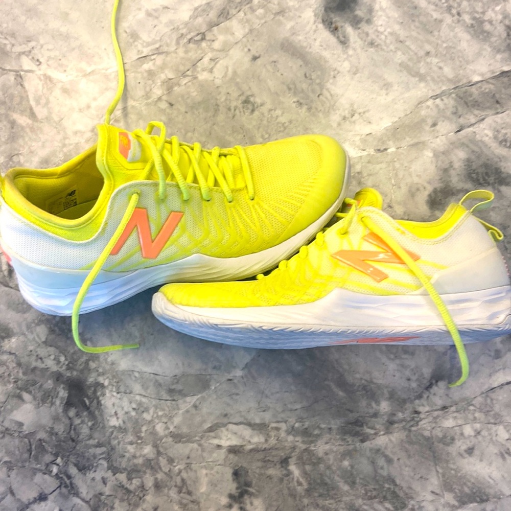 New Balance white and neon yellow/green sneakers